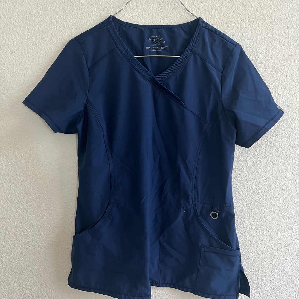 Cherokee Womens Infinity Scrubs Mock Wrap Top & Low Rise Slim Pull-On Scrub Pant